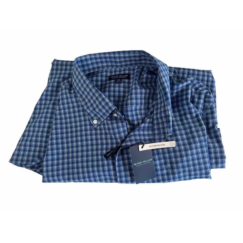 Peter Millar Mens Navy Blue Whipple Performance Poplin Sport Shirt XXL L/S
